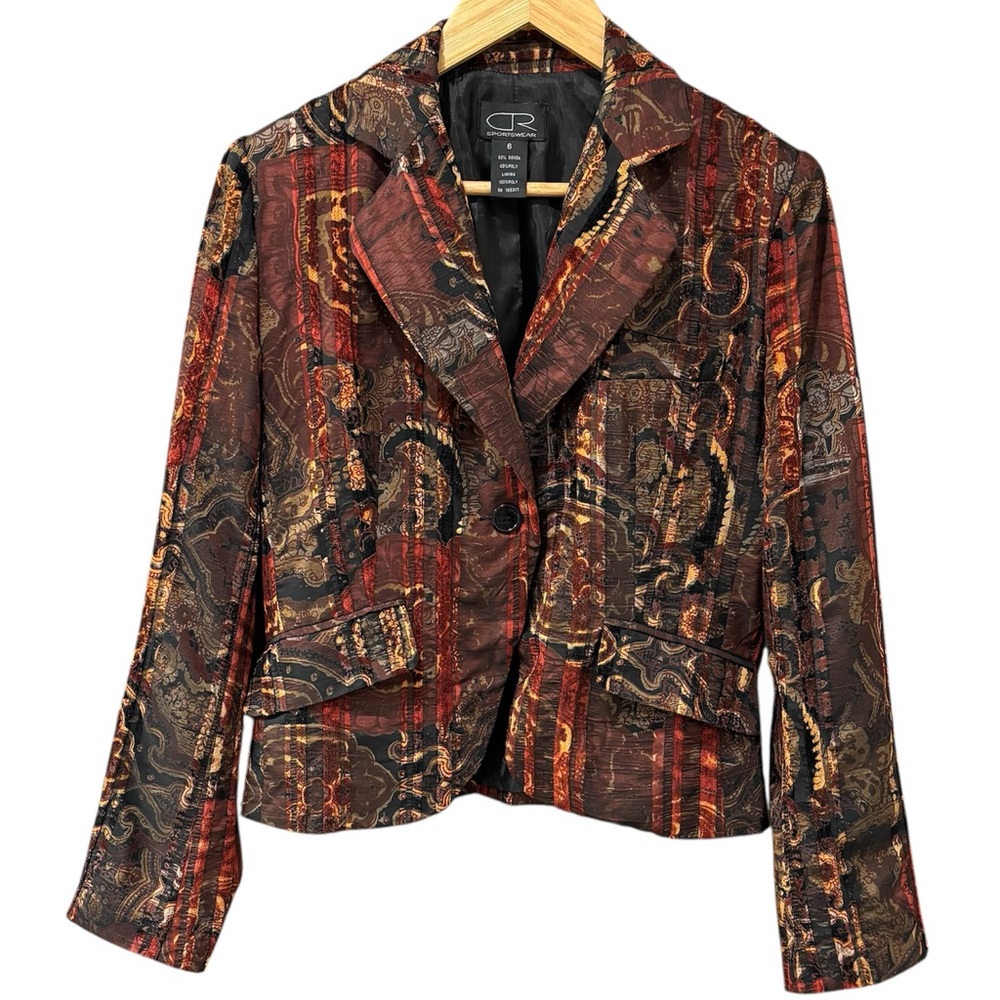 90s CR Sportswear paisley velvet detailed blazer size 6